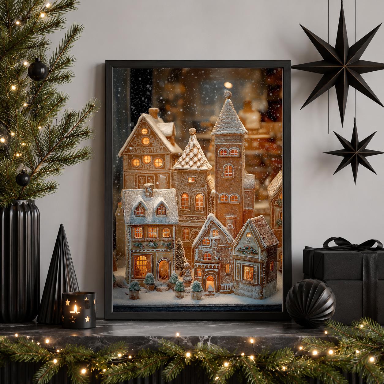 Gingerbread Christmas Village Holiday Baking Art Wall Art by The Wall Art Studio - physical
