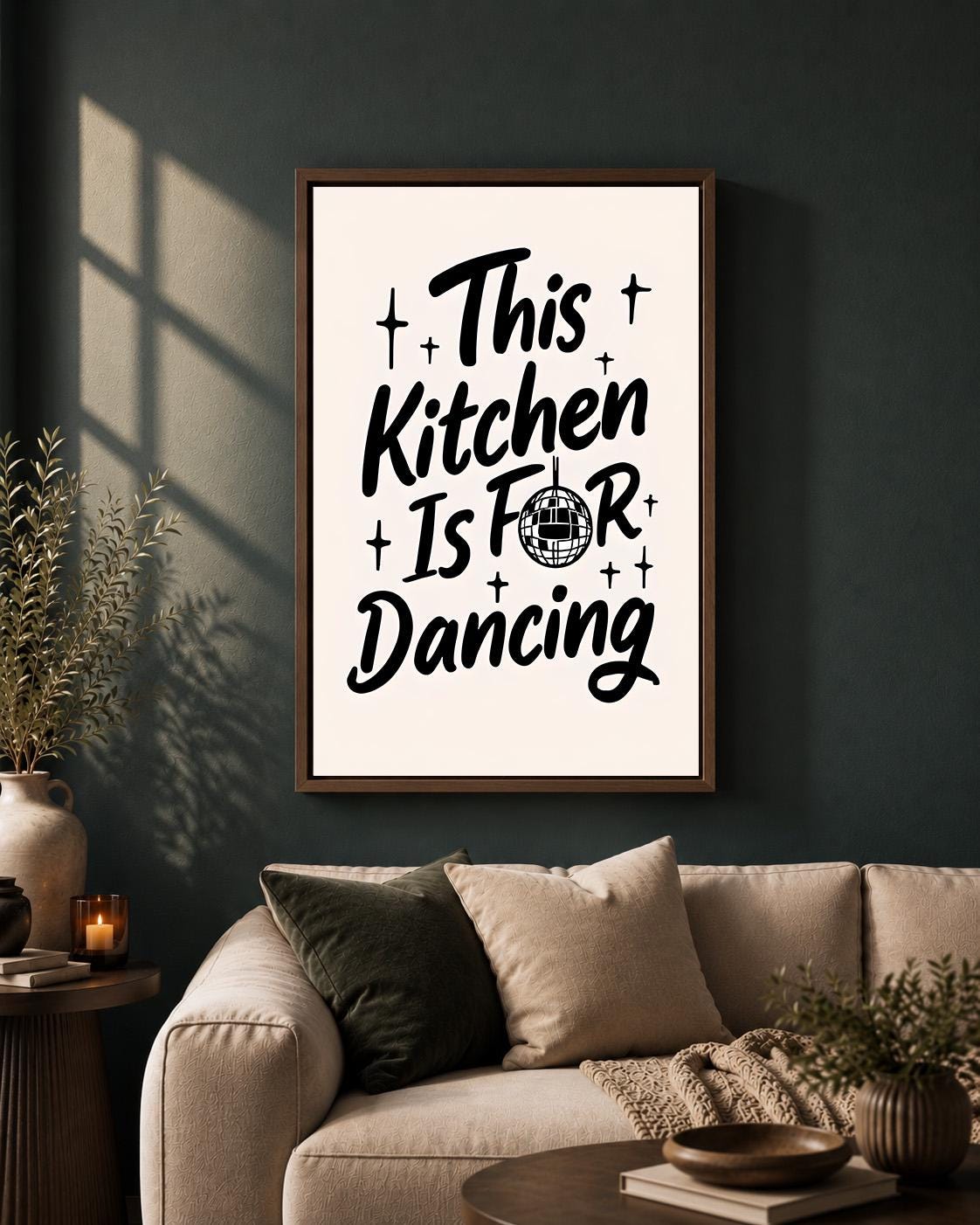 Retro This Kitchen is for Dancing Quote Framed Canvas by The Wall Art Studio - physical