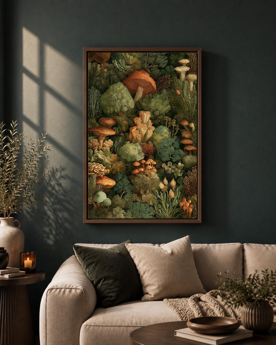 Dark Forest Mushroom Woodland Botanical Vintage Fungi Framed Canvas by The Wall Art Studio - physical
