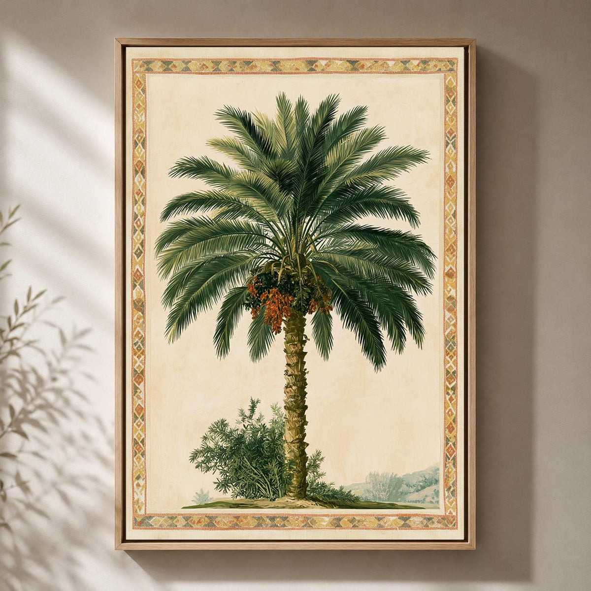 Vintage Palm Tree Tropical Botanical Mediterranean Coastal Framed Canvas