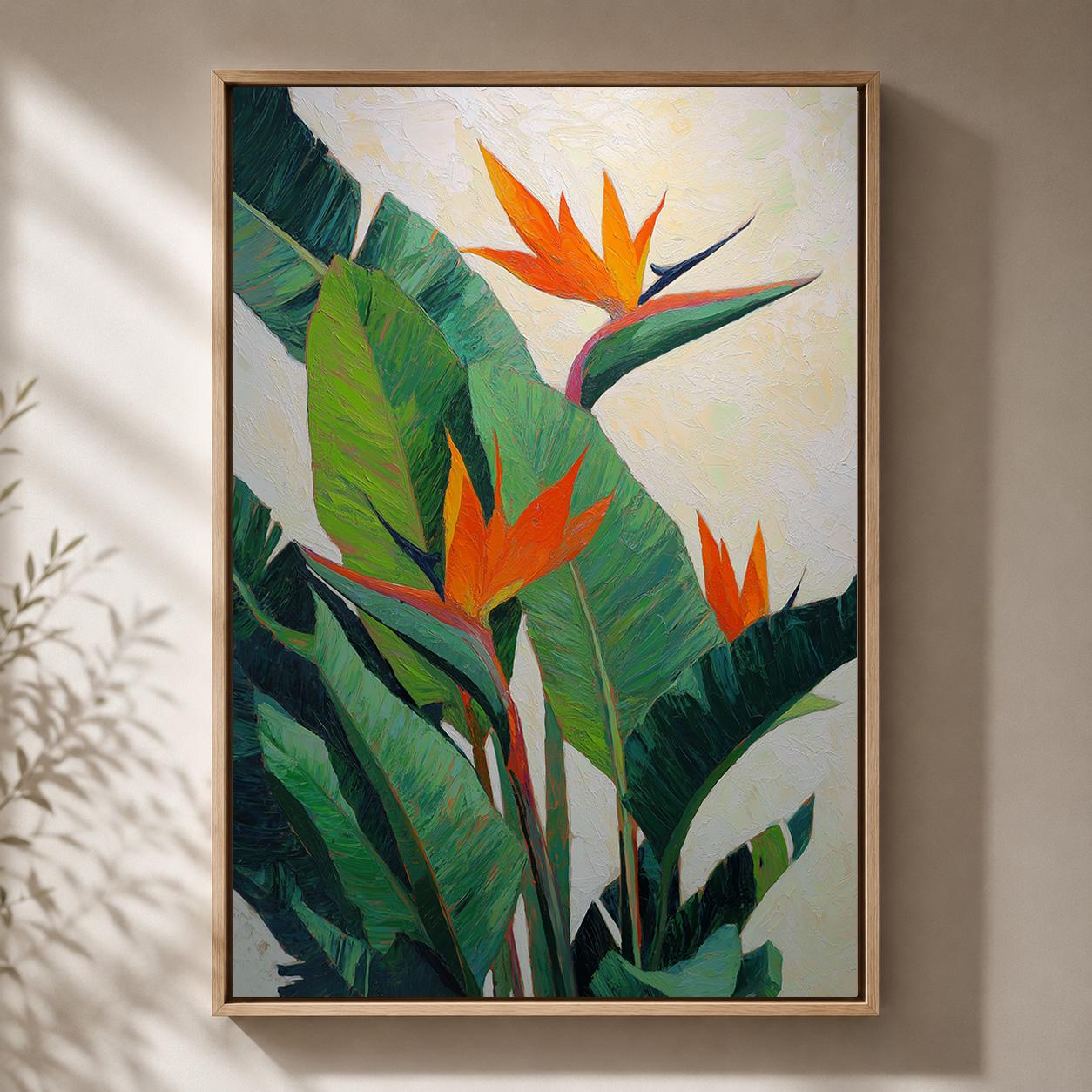 Bird of Paradise Tropical Botanical Orange Flower Framed Canvas