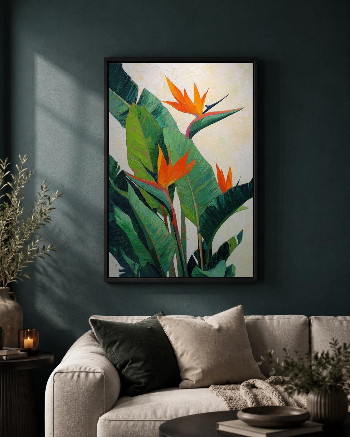 Bird of Paradise Tropical Botanical Orange Flower Framed Canvas