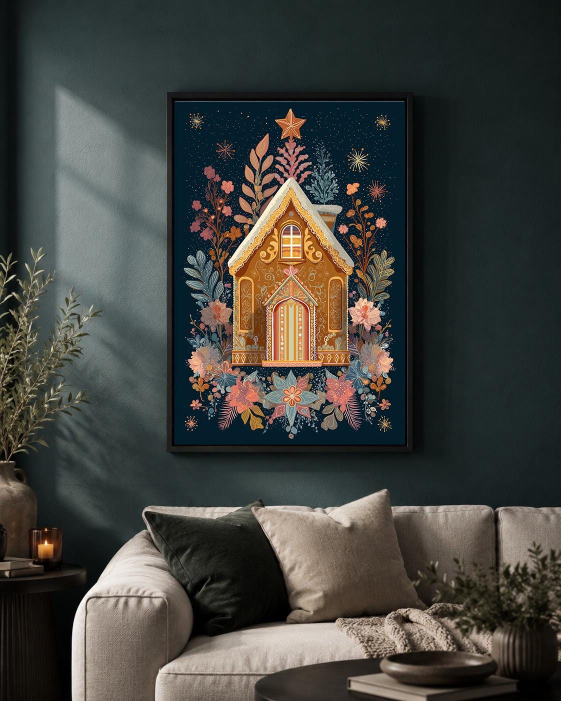 Gingerbread Christmas BakeryFestive Winter Kitchen Framed Canvas by The Wall Art Studio - physical