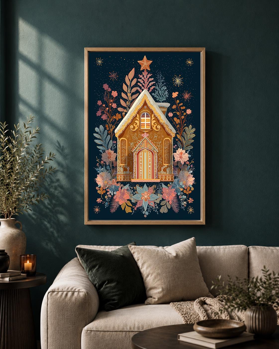 Gingerbread Christmas BakeryFestive Winter Kitchen Framed Canvas by The Wall Art Studio - physical