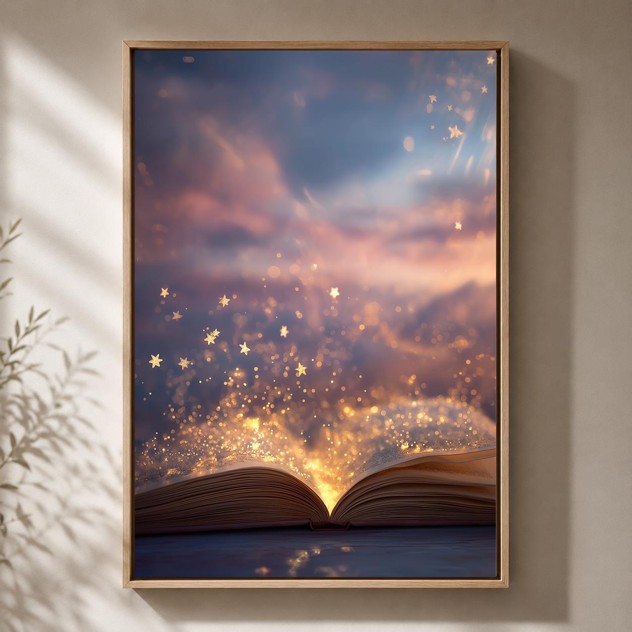 Magical Book Enchanted Reading Fantasy Library Celestial Bookish Framed Canvas by The Wall Art Studio - physical