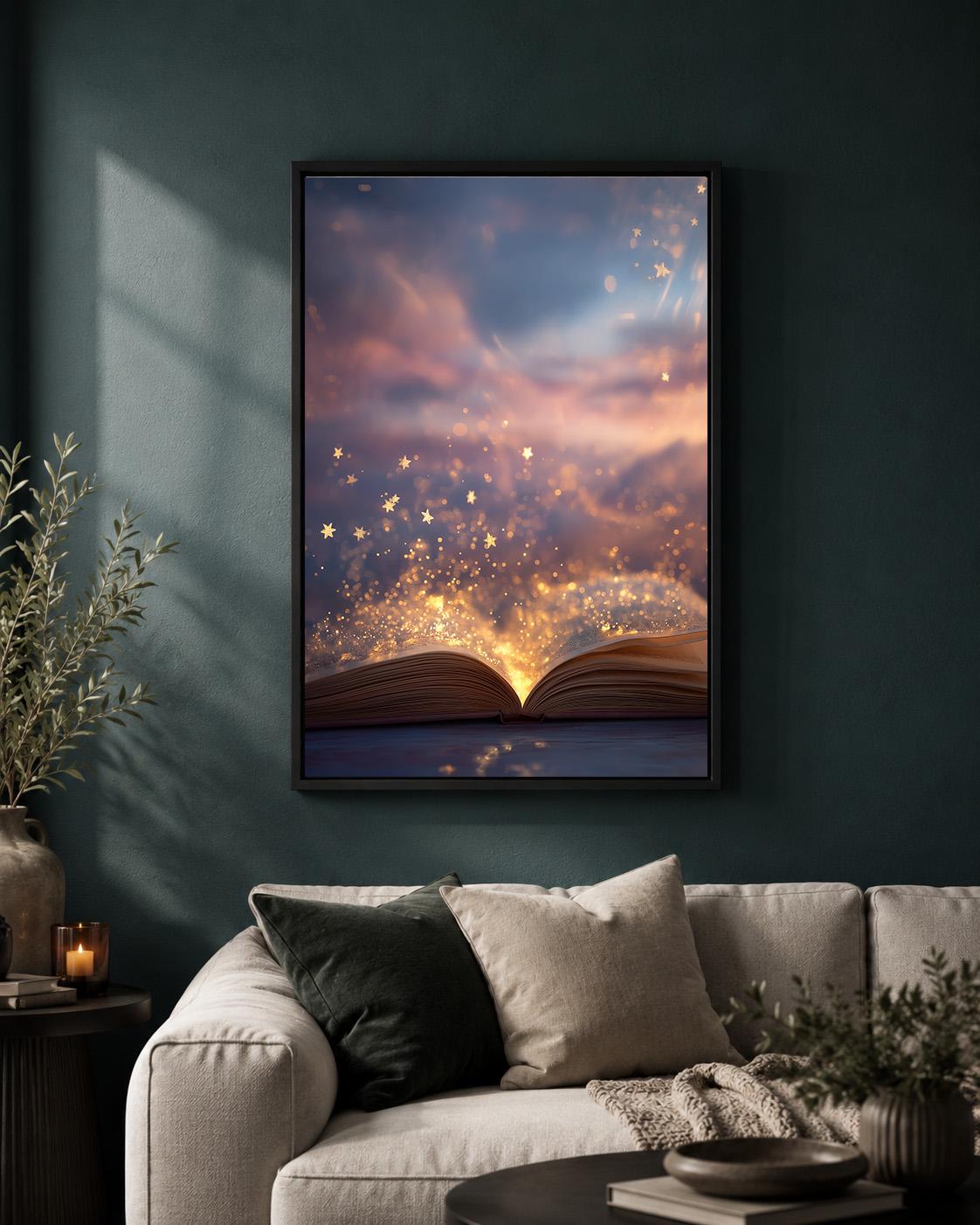 Magical Book Enchanted Reading Fantasy Library Celestial Bookish Framed Canvas by The Wall Art Studio - physical