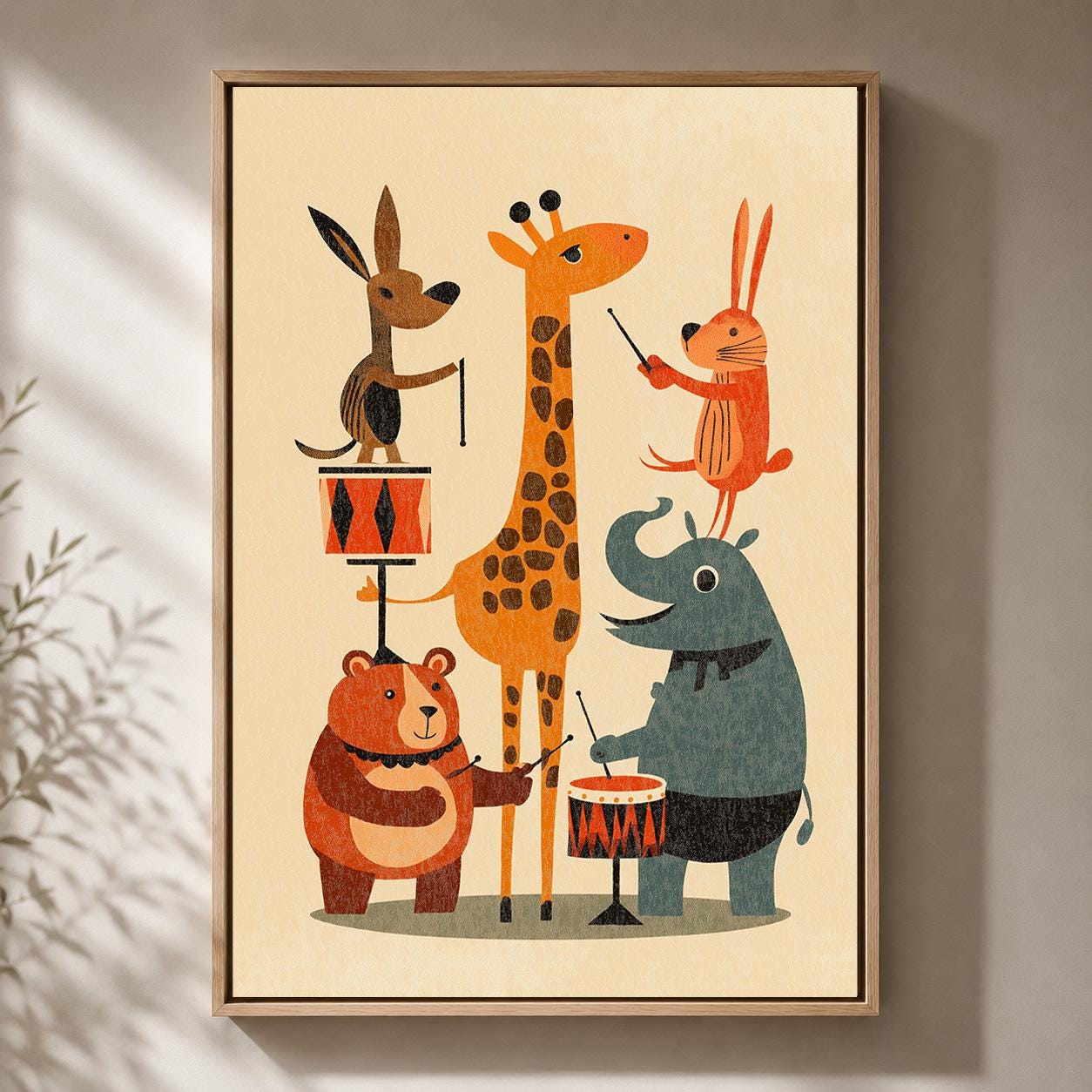 Animal Band Retro Kids Room Mid Century Nursery Framed Canvas by The Wall Art Studio - physical
