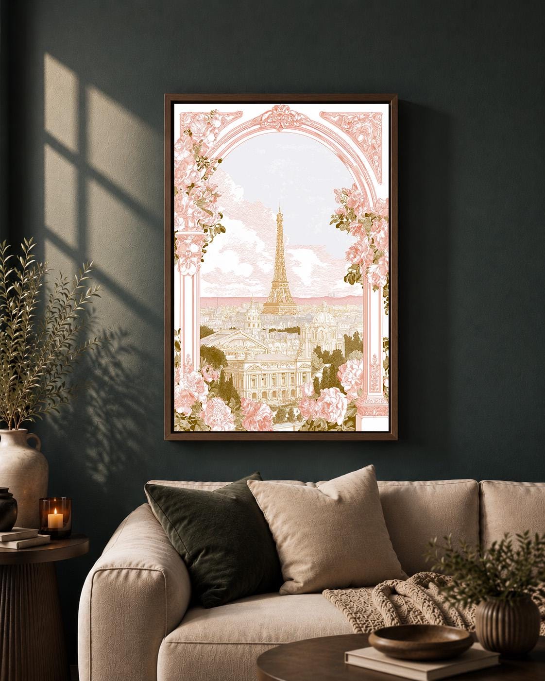 Paris Eiffel Tower Floral Romantic French Elegant Travel Framed Canvas