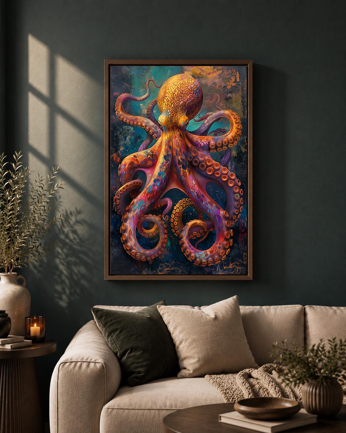 Colourful Octopus Ocean Vibrant Sea Life Marine Framed Canvas