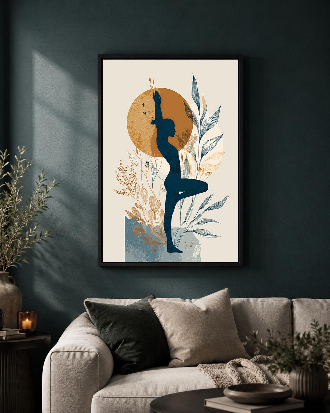 Yoga Pose Woman Botanical Wellness Boho Meditation Framed Canvas