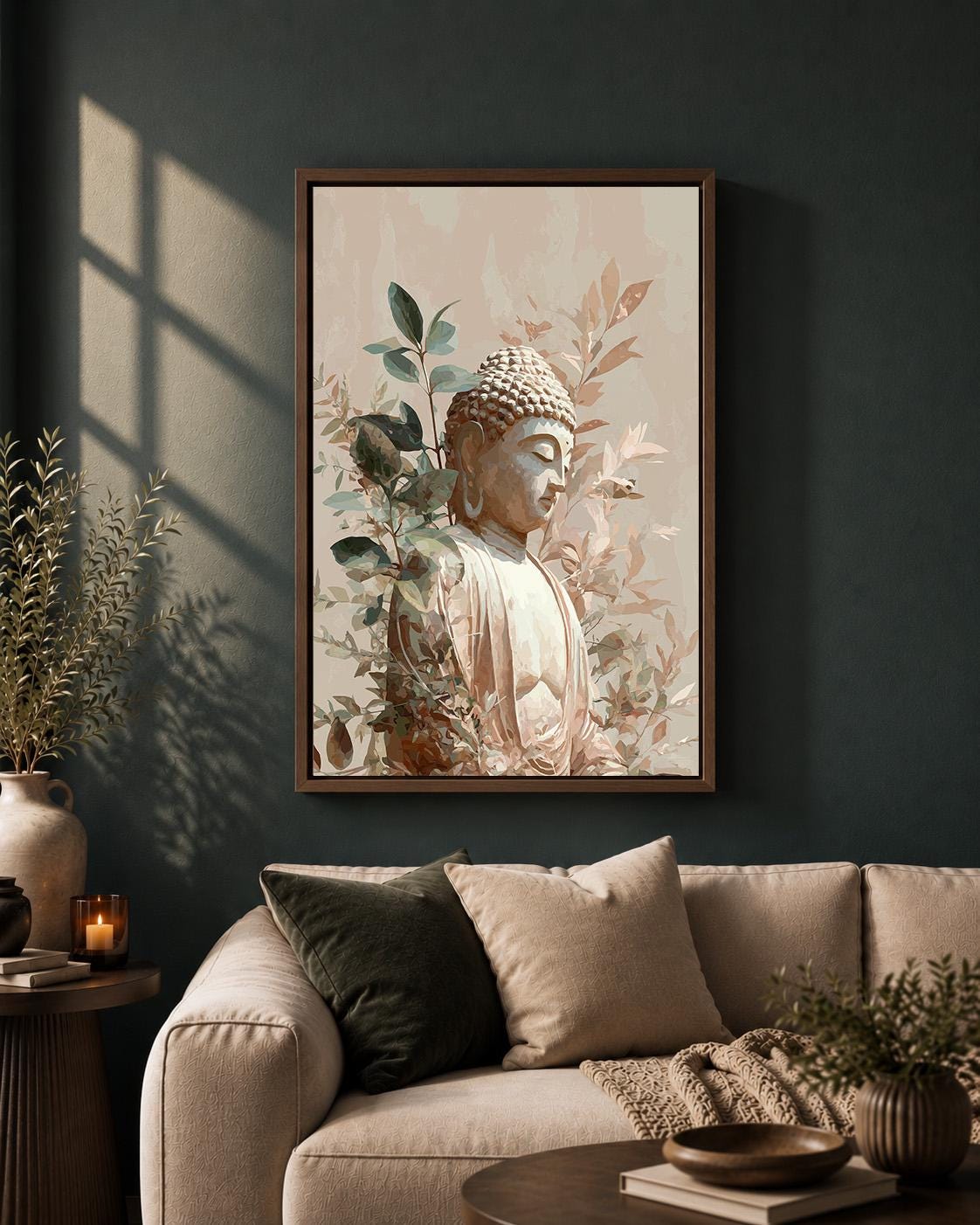 Buddha Neutral Zen Meditation Japandi Botanical Framed Canvas