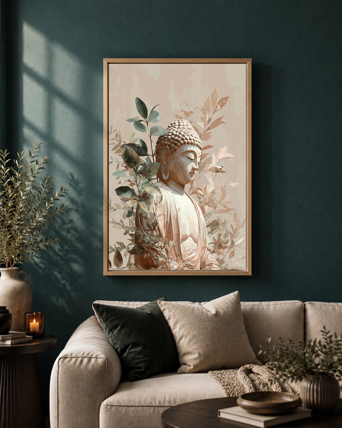 Buddha Neutral Zen Meditation Japandi Botanical Framed Canvas