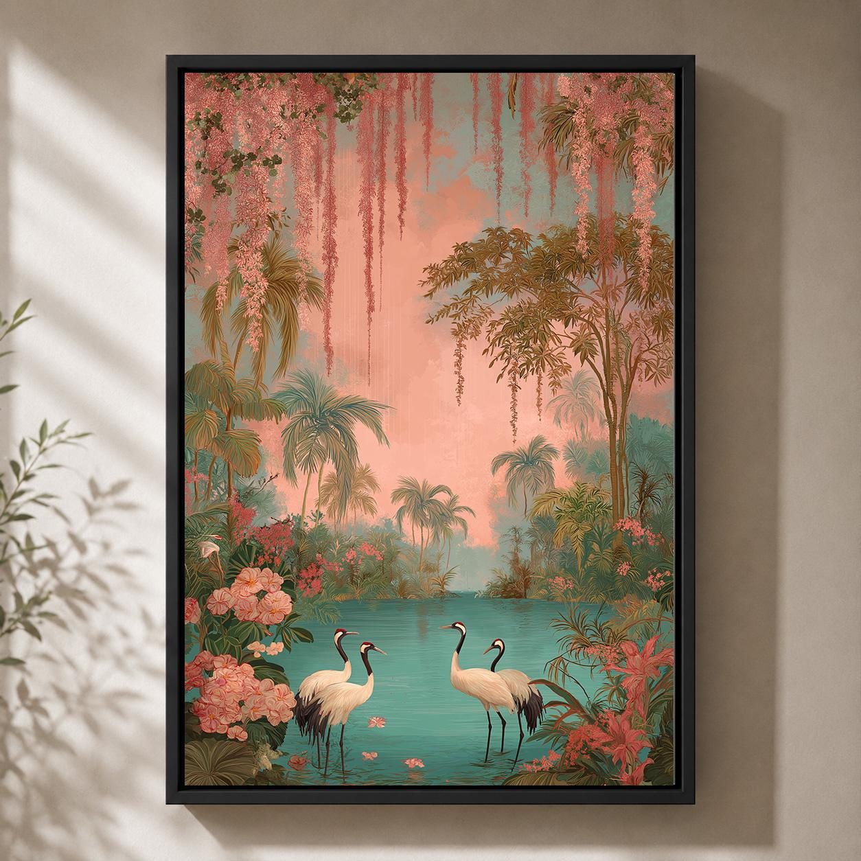 Pink Flamingo TropicalCoastal Palm Vintage Paradise Framed Canvas