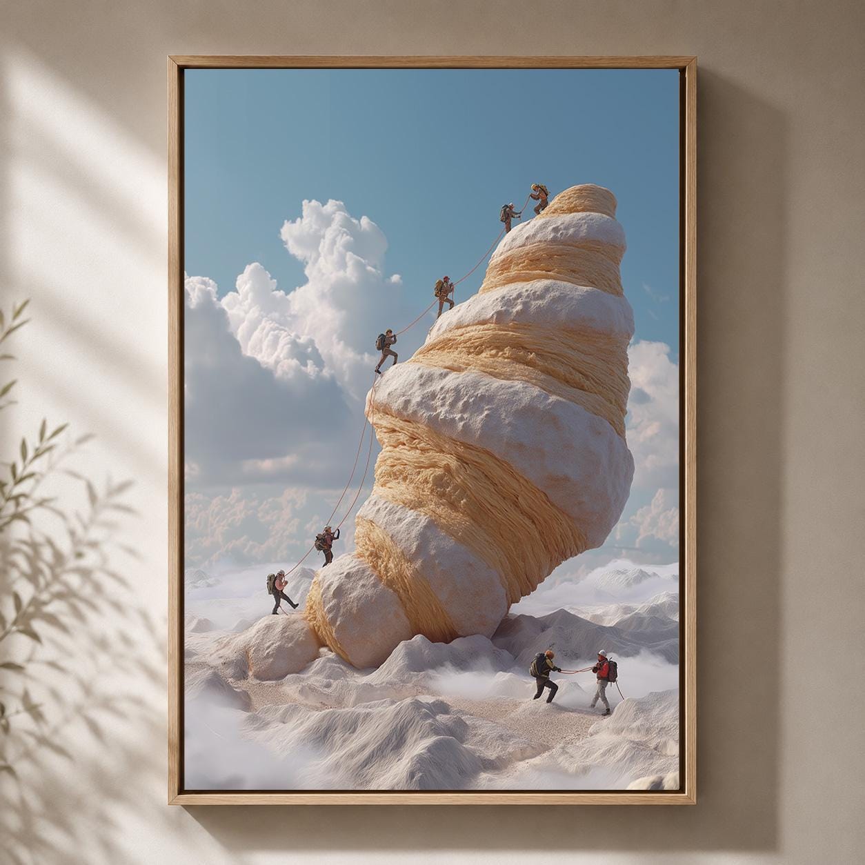 Croissant Mountain Surreal Food Funny Climbing Quirky Kitchen Framed Canvas
