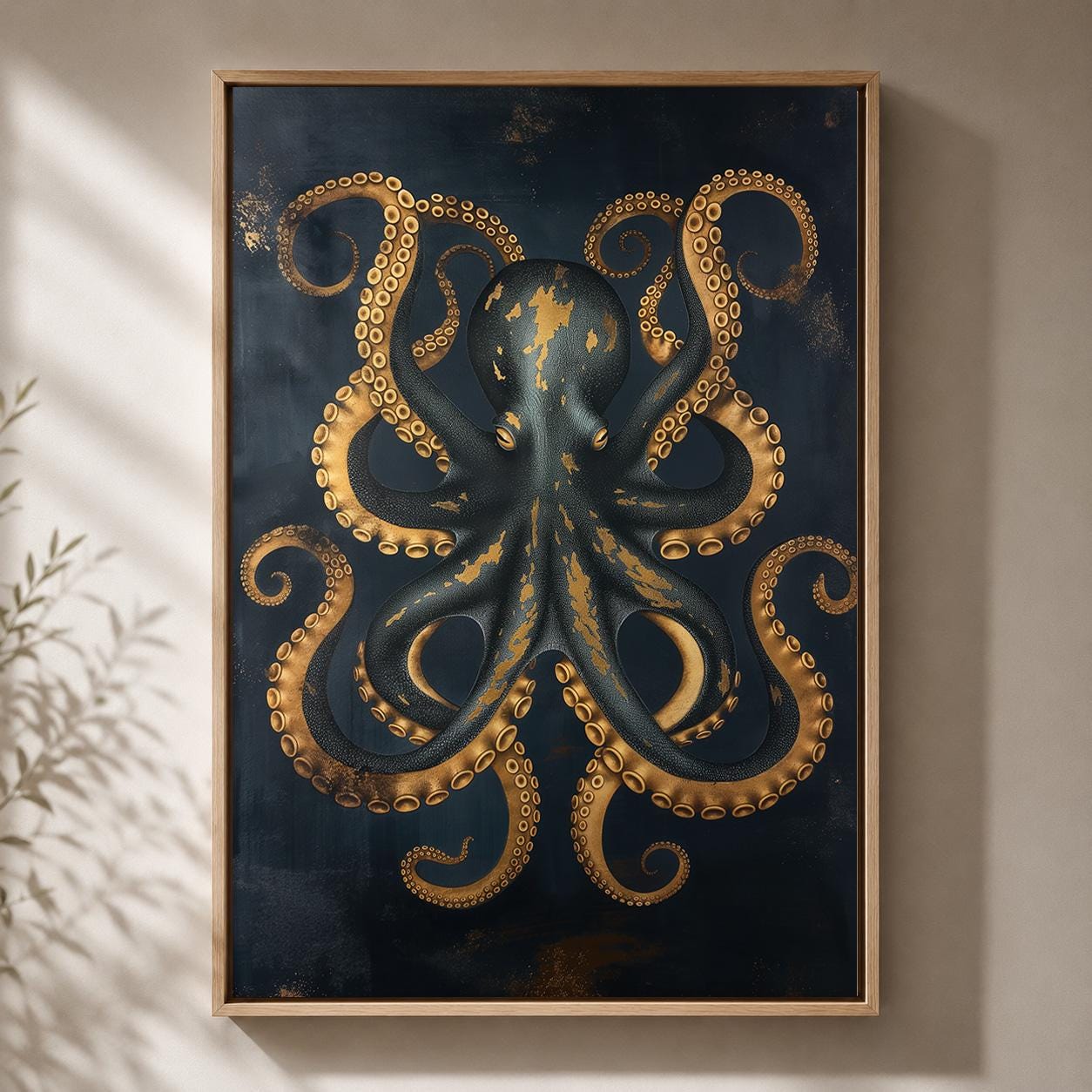 Black & Gold Octopus Framed Canvas