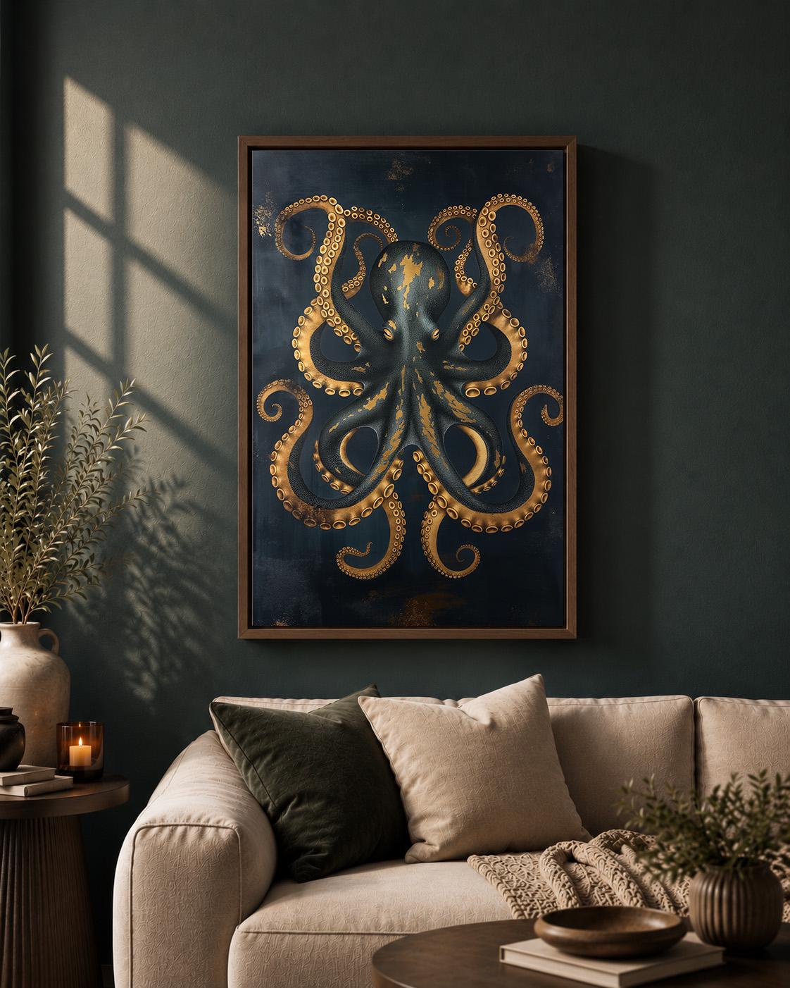 Black & Gold Octopus Framed Canvas
