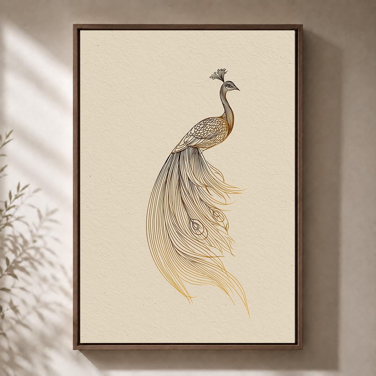 Gold Peacock Line ArtMinimalist Bird Art Deco Framed Canvas