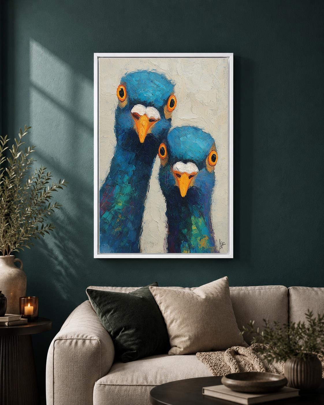 Colorful Pigeon Funny Bird Modern Animal Framed Canvas
