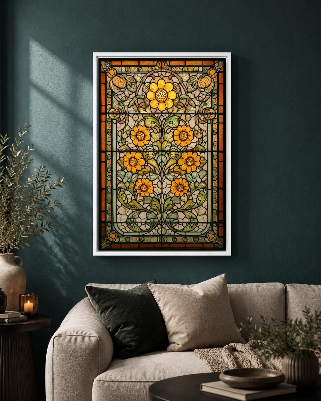 Art Nouveau Floral Orange Flower Framed Canvas