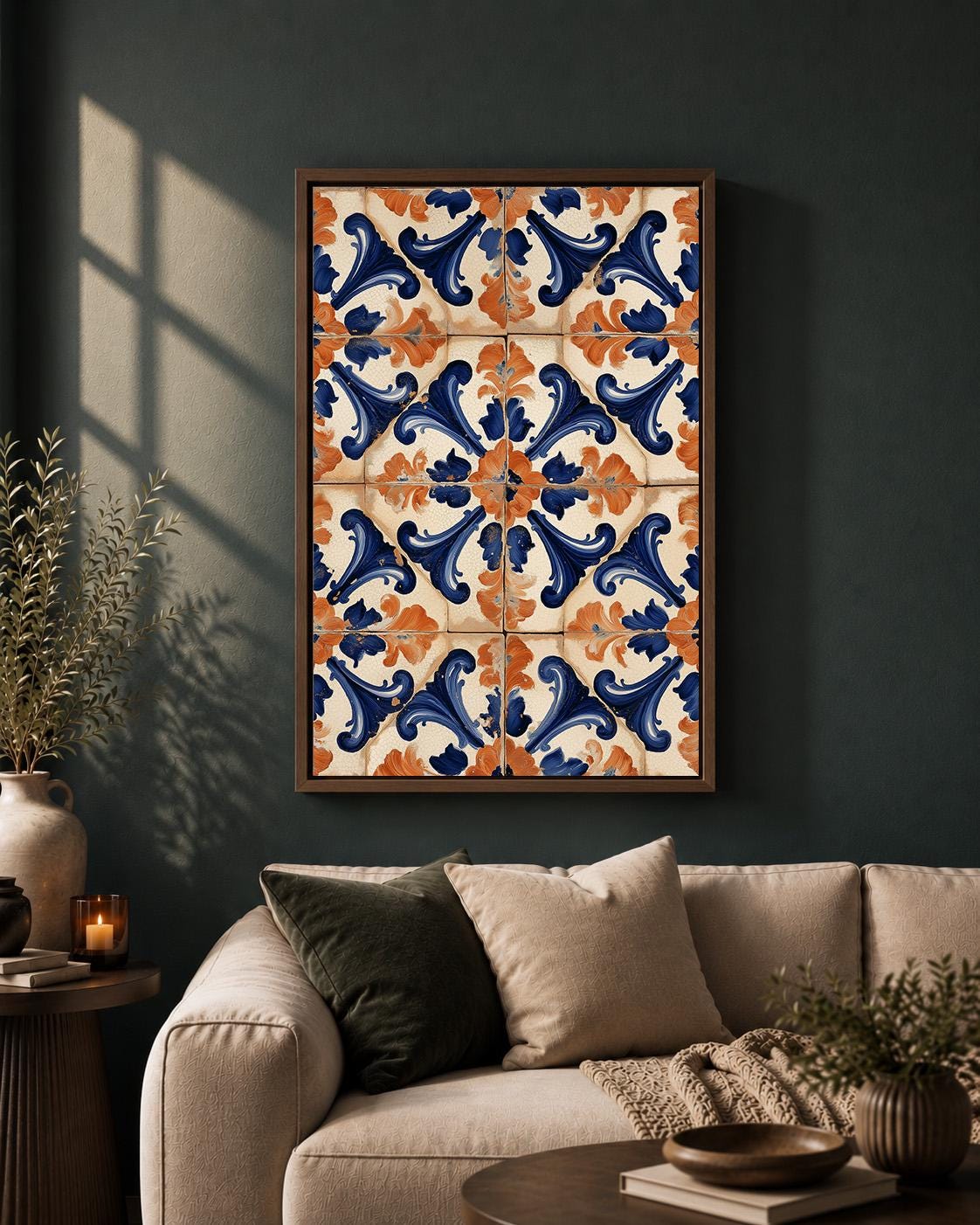 Spanish Tile Blue & Orange Mediterranean Talavera Inspired Wall Art
