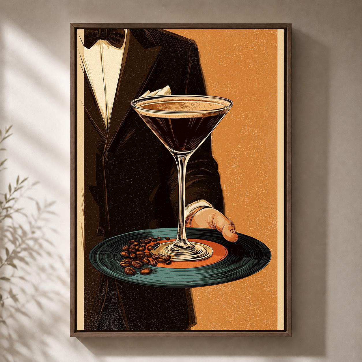 Espresso Martini Cocktail Retro Bar Framed Canvas by The Wall Art Studio - physical