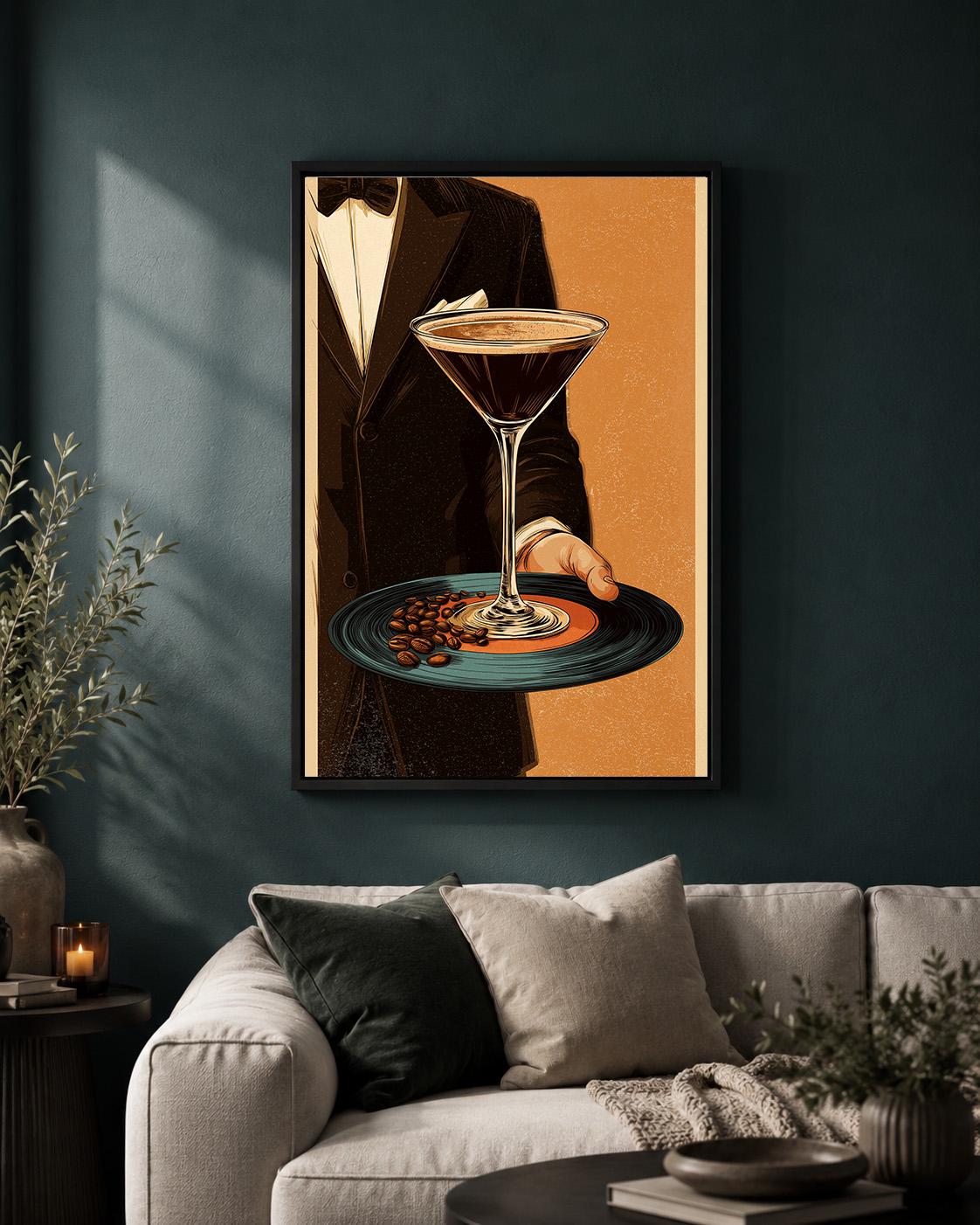 Espresso Martini Cocktail Retro Bar Framed Canvas by The Wall Art Studio - physical