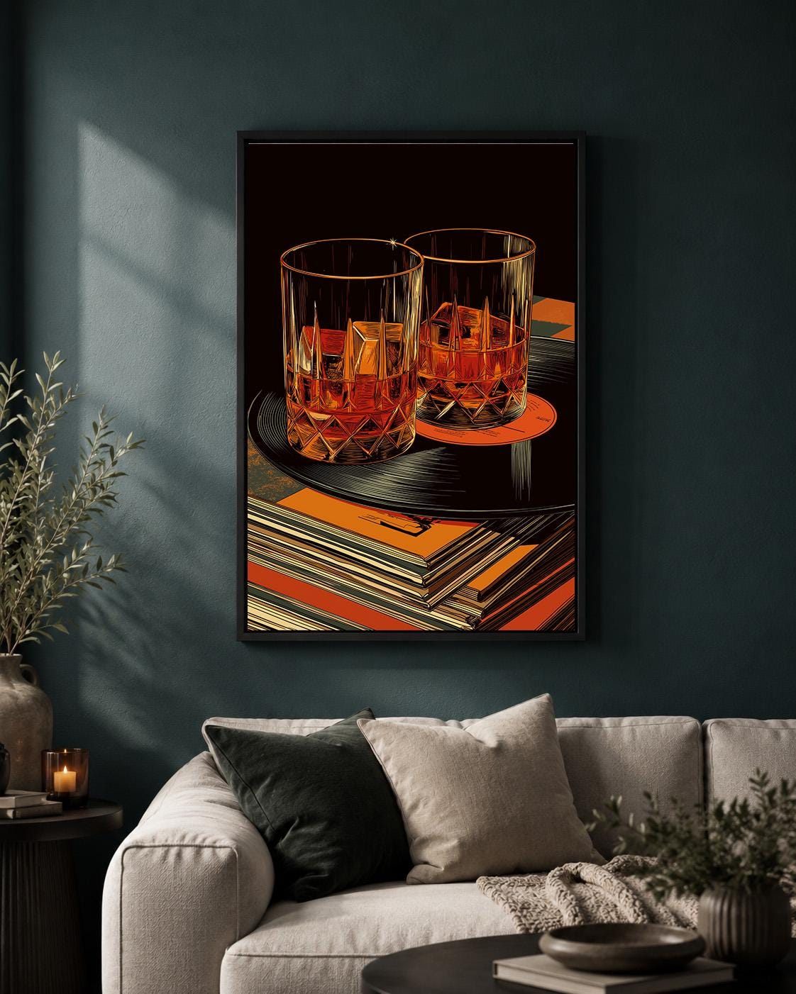 Whiskey Retro Bar Vinyl Record Old Fashioned Cocktail Framed Canvas by The Wall Art Studio - physical