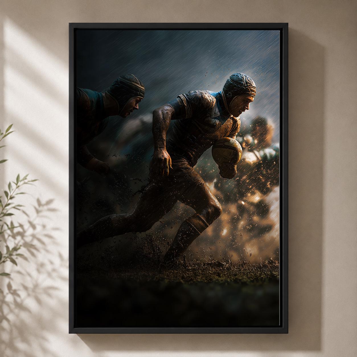 Rugby Player Dramatic Action Framed Canvas by The Wall Art Studio - physical