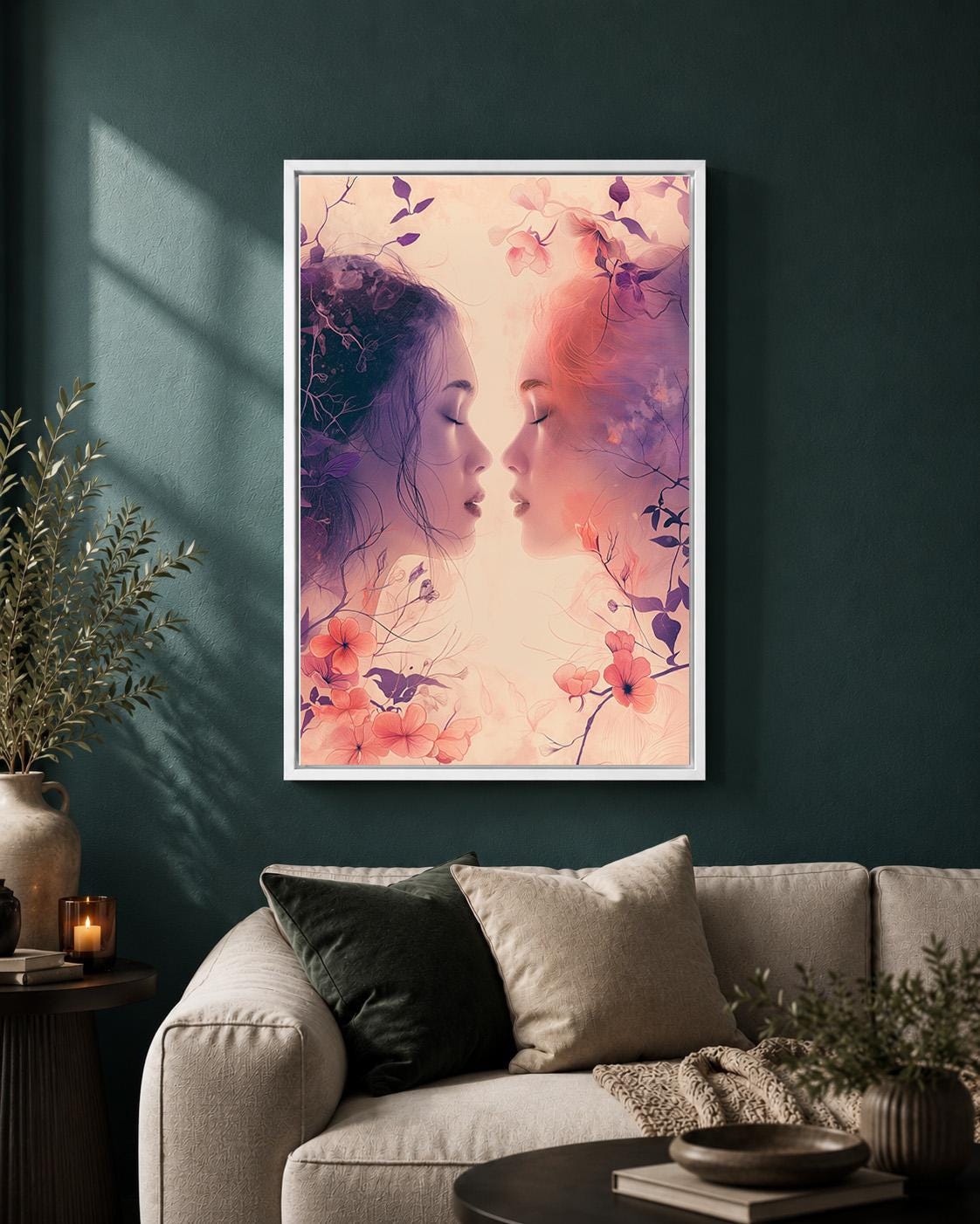 Sapphic Love Lesbian Romantic Floral LGBTQ Framed Canvas by The Wall Art Studio - physical