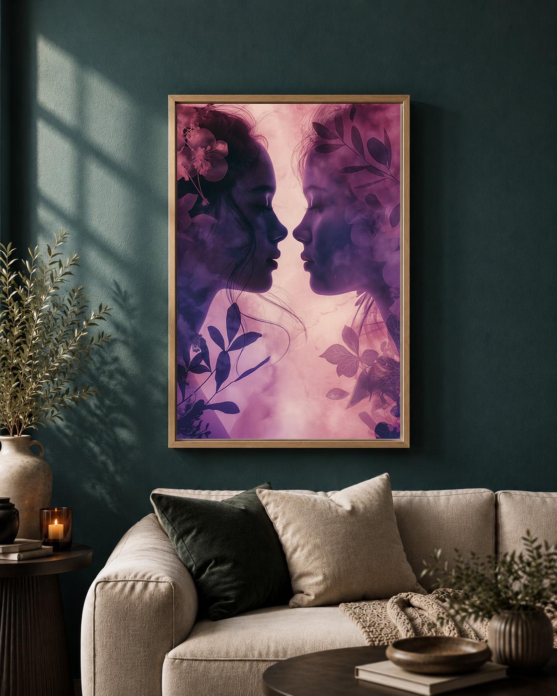 Sapphic Love Lesbian Purple Floral LGBTQ Feminine Framed Canvas by The Wall Art Studio - physical