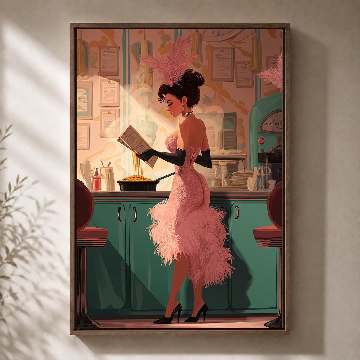 Retro Showgirl Vintage Diner Glamour Framed Canvas by The Wall Art Studio - physical