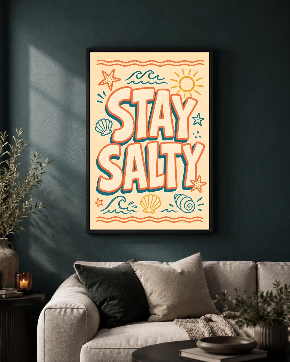 Stay Salty Retro Beach Quote Coastal Summer Seaside Framed Canvas by The Wall Art Studio - physical