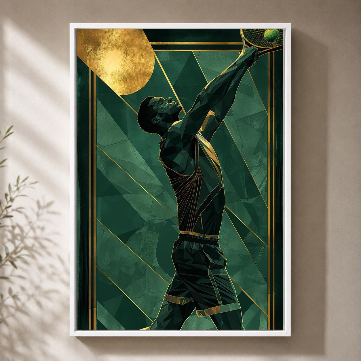 Art Deco Tennis Player Green & Gold Modern Racquet Framed Canvas by The Wall Art Studio - physical