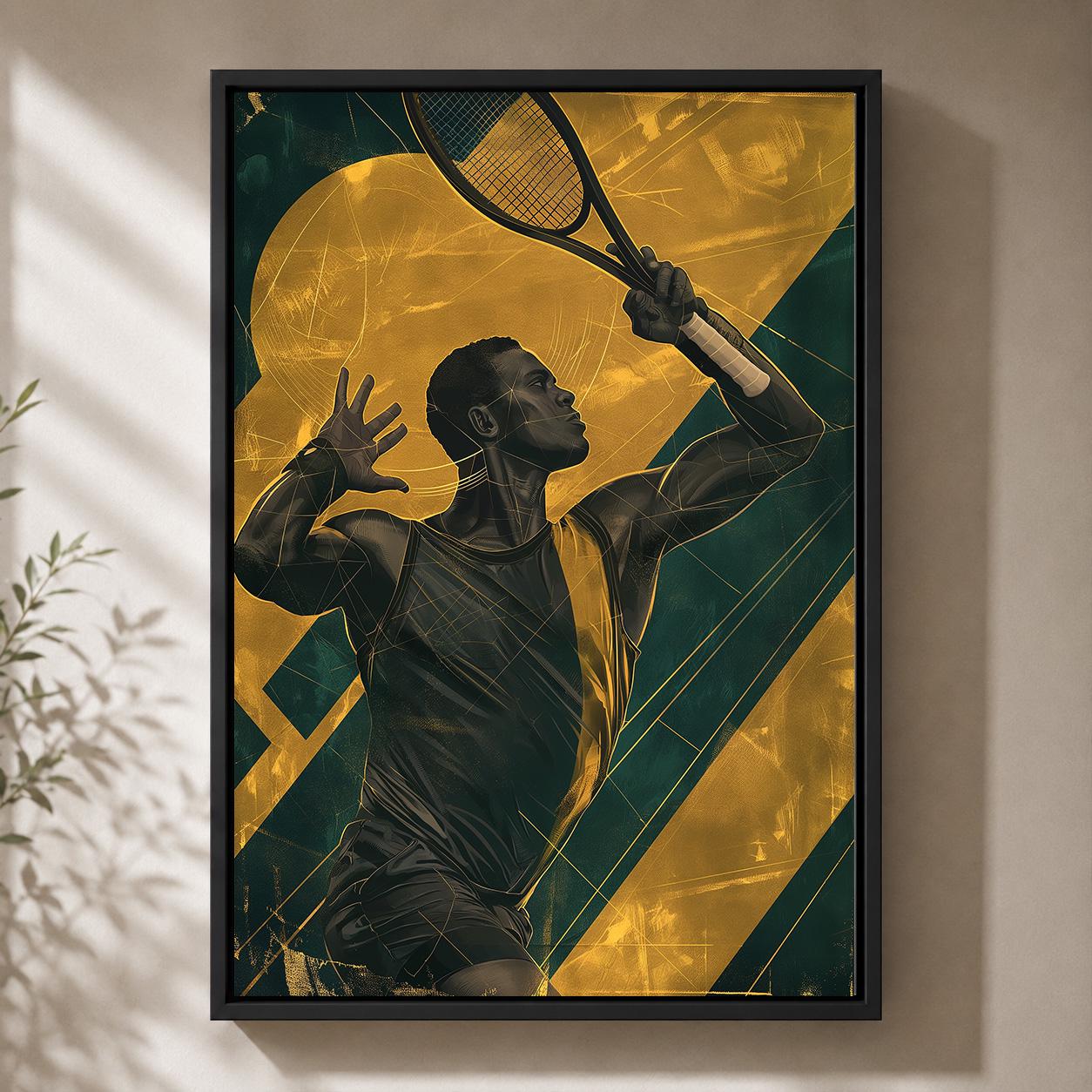Green & Gold Tennis Player Sports Framed Canvas by The Wall Art Studio - physical