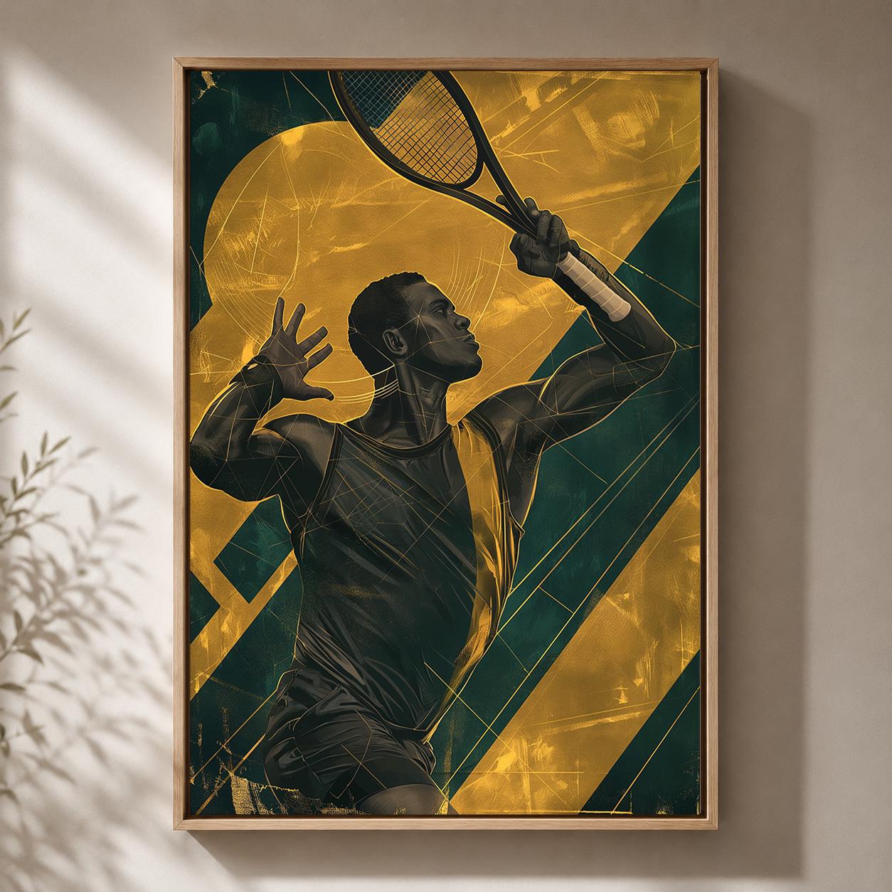 Green & Gold Tennis Player Sports Framed Canvas by The Wall Art Studio - physical