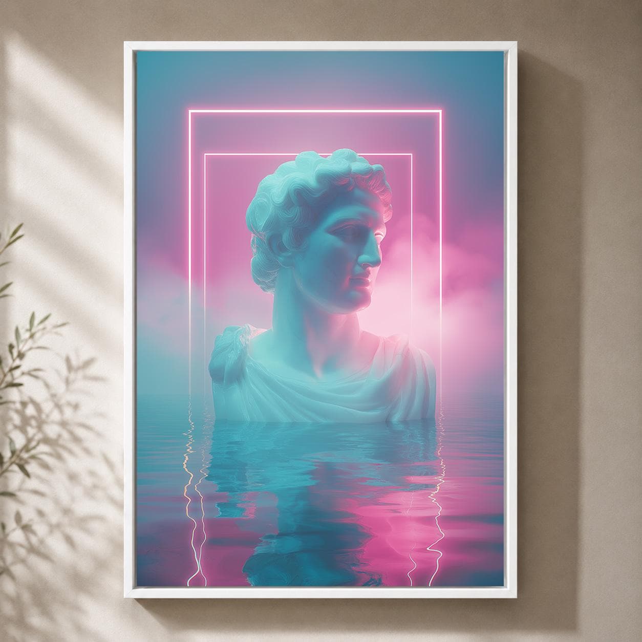 Vaporwave Greek Statue Neon Synthwave Retro Futuristic Framed Canvas by The Wall Art Studio - physical
