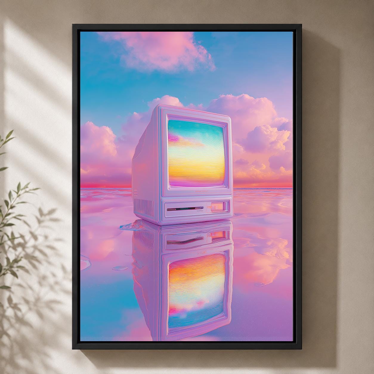 Vaporwave Retro Computer Neon Pink & Blue 80s Technology Lo Fi Framed Canvas by The Wall Art Studio - physical
