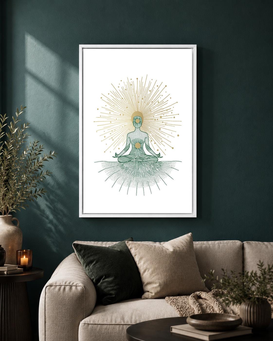 Yoga Meditation Spiritual Sunburst Mindfulness Yoga Framed Canvas by The Wall Art Studio - physical