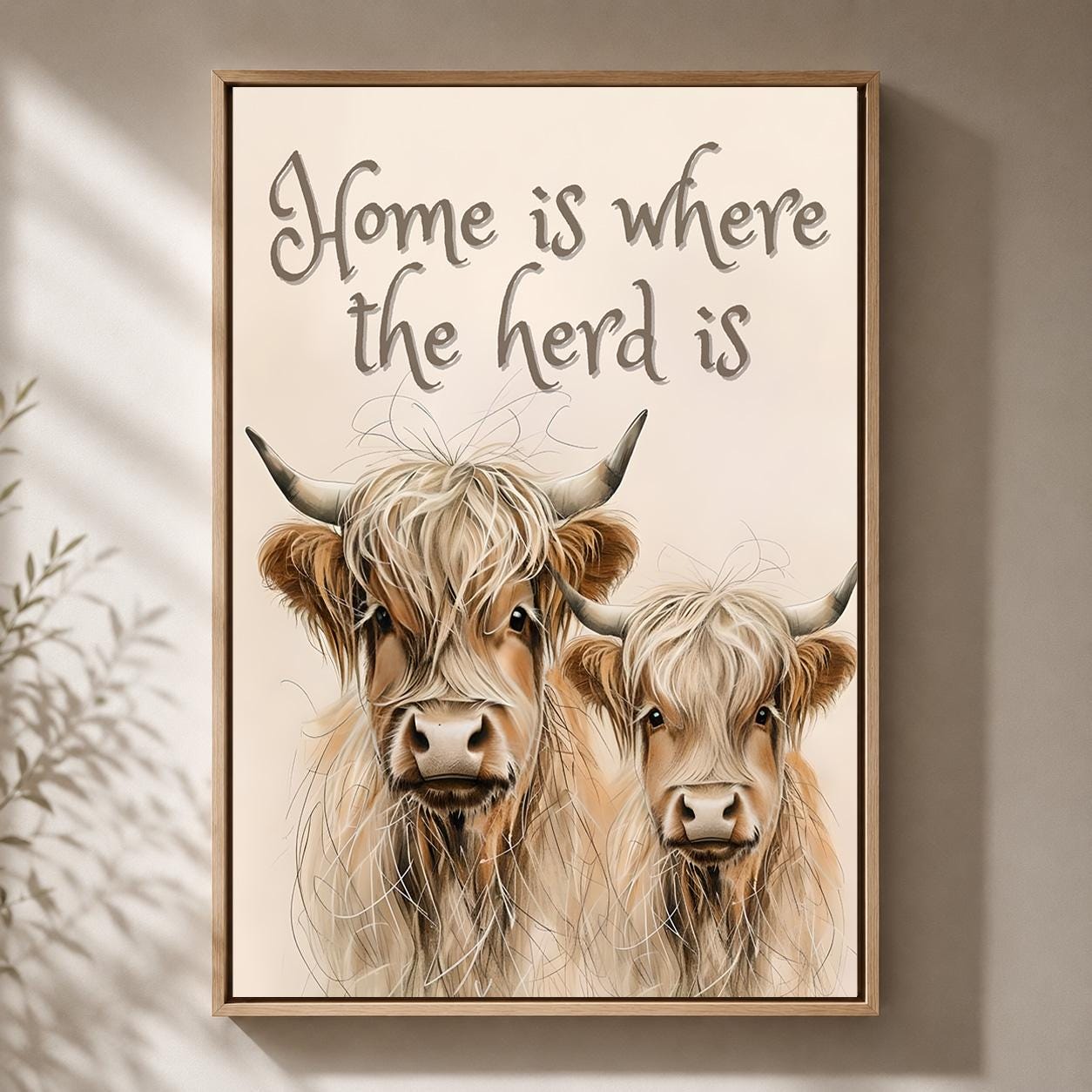 Highland Cow "Home Is Where the Herd Is" Scottish Highland Cattle Wall Art by The Wall Art Studio - physical