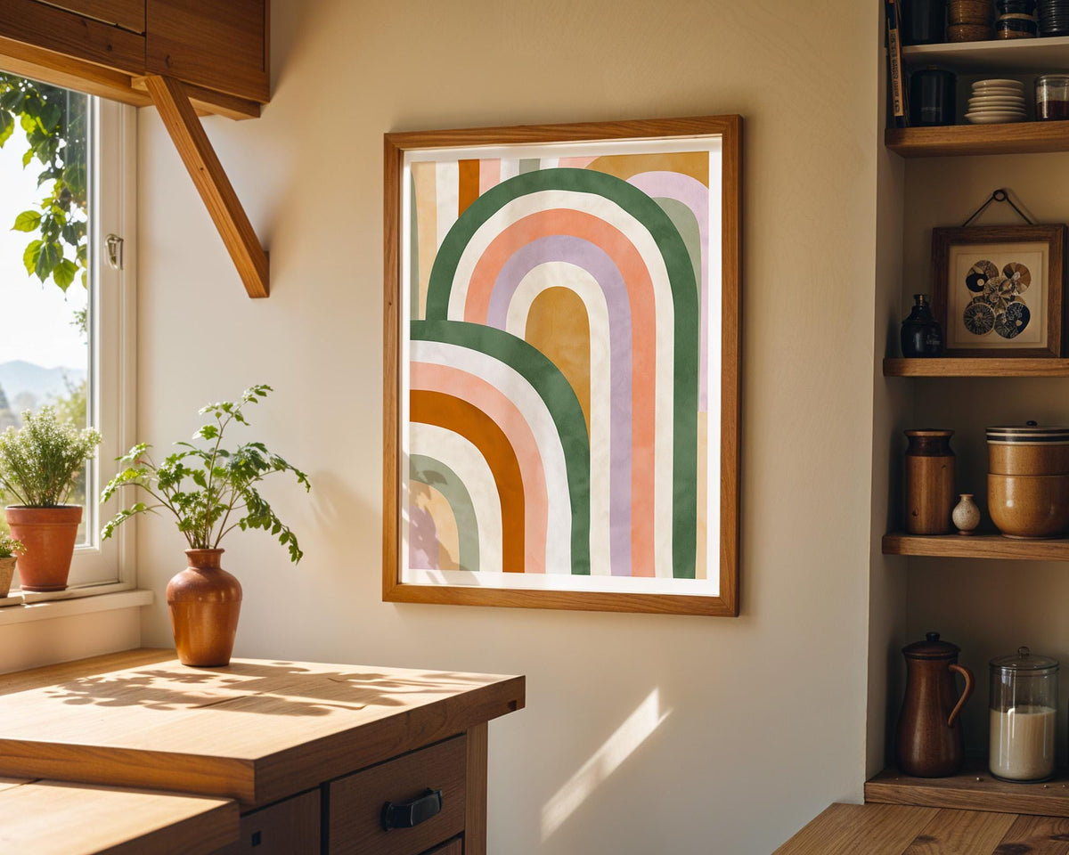Retro Rainbow Mid Century Abstract Arches Pastel Geometric Wall Art