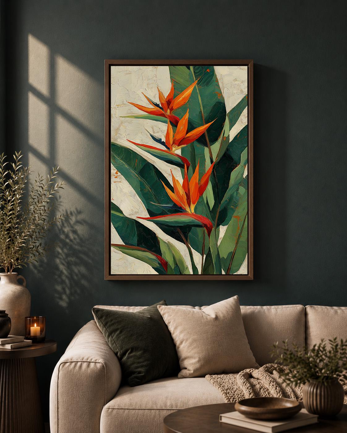 Bird of Paradise Tropical Botanical Orange Flower Wall Art by The Wall Art Studio - physical