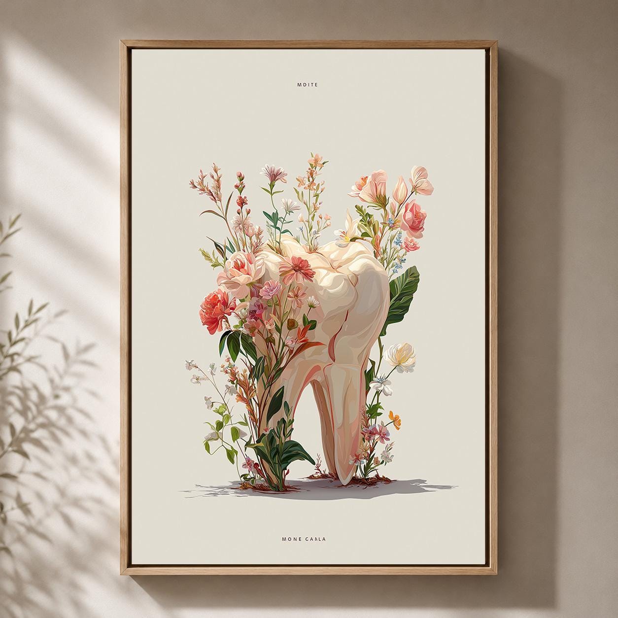 Floral Tooth Dental Clinic Botanical Dentistry Hygienist Office Wall Framed Canvas