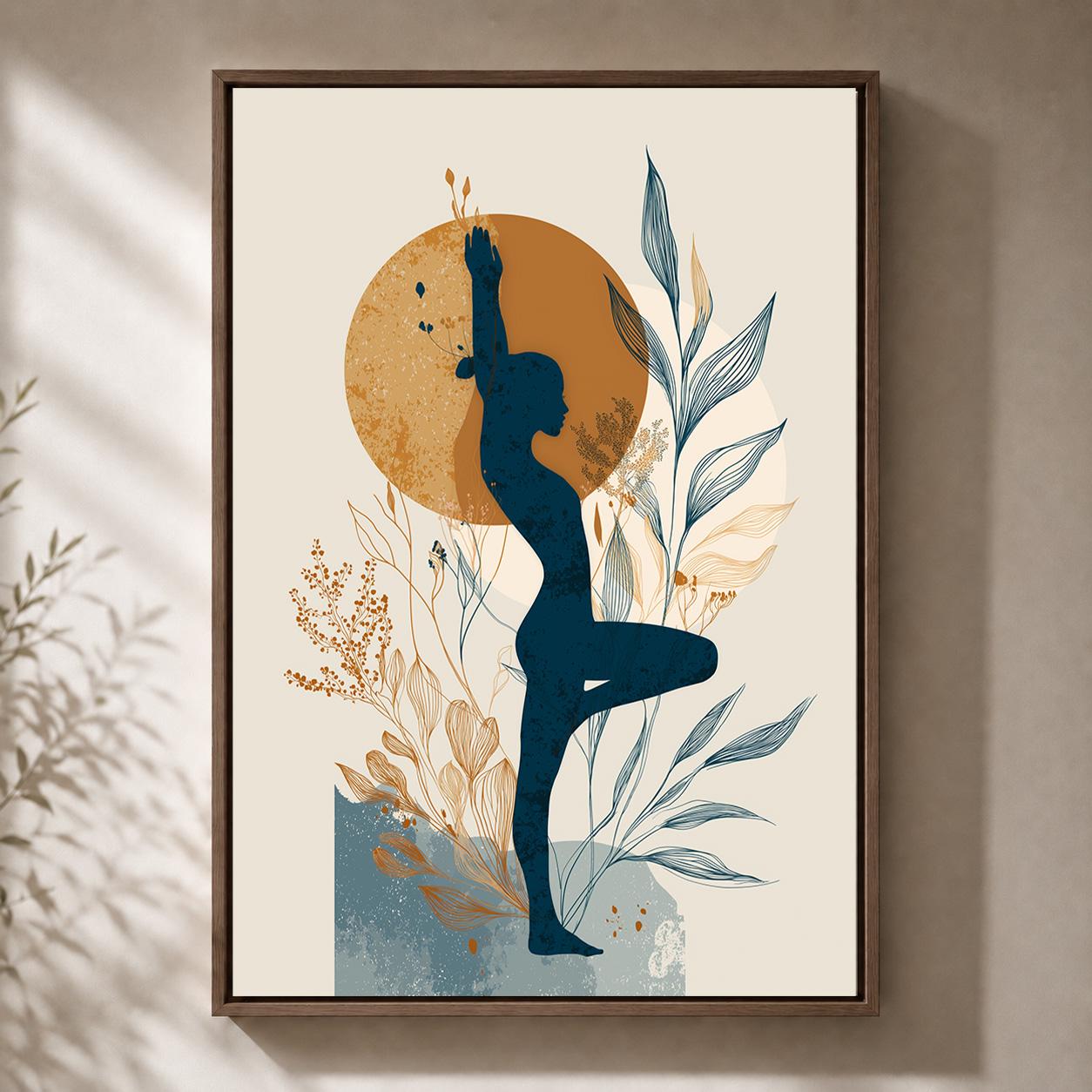 Yoga Pose Woman Botanical Wellness Boho Meditation Framed Canvas