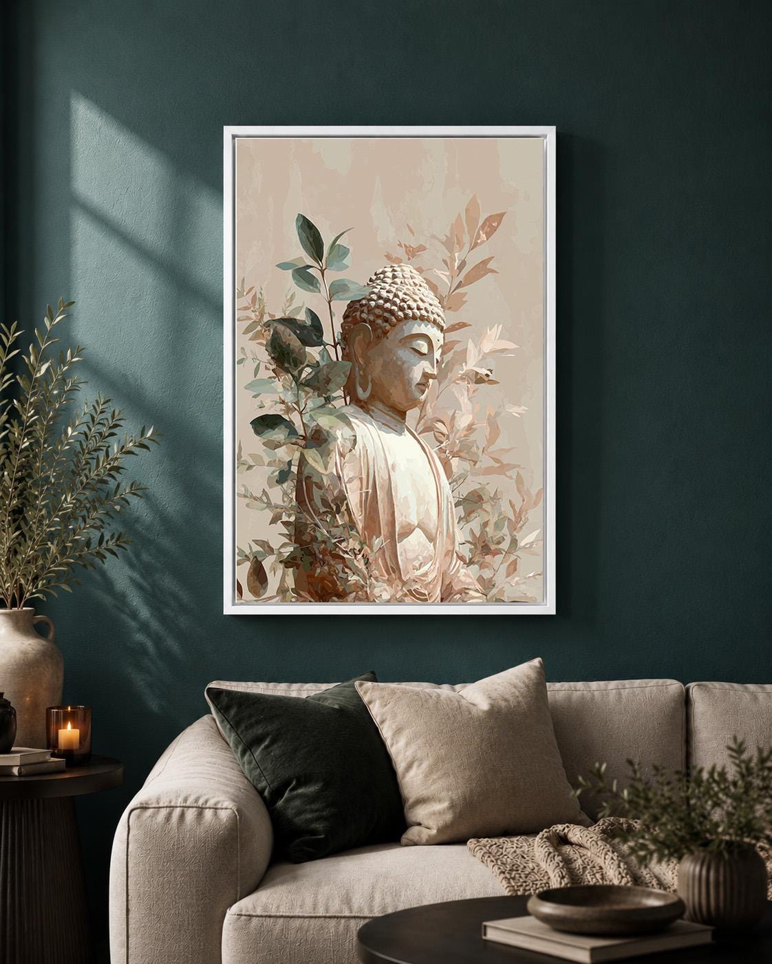 Buddha Neutral Zen Meditation Japandi Botanical Framed Canvas