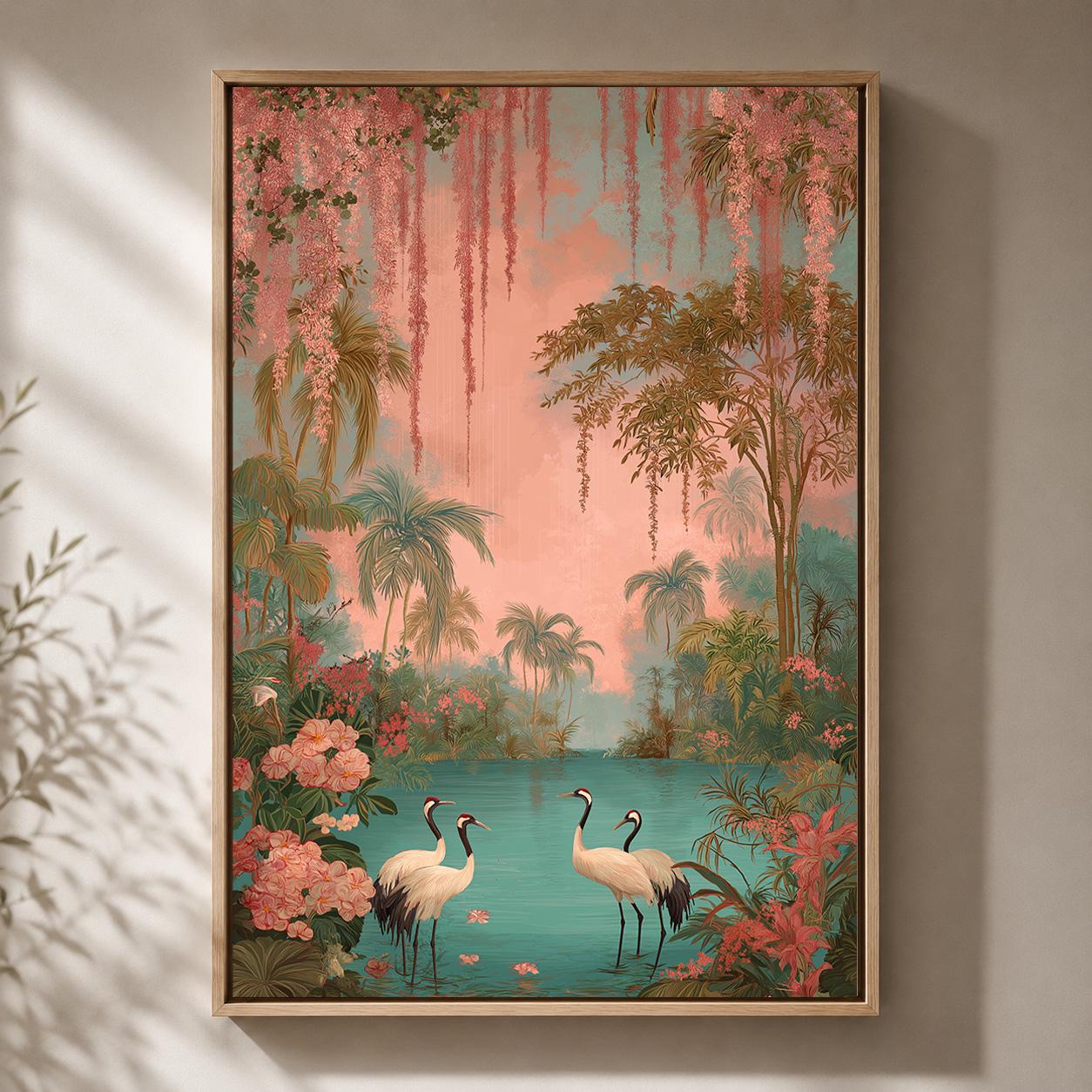 Pink Flamingo TropicalCoastal Palm Vintage Paradise Framed Canvas