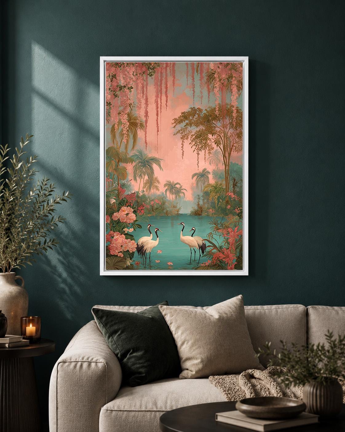 Pink Flamingo TropicalCoastal Palm Vintage Paradise Framed Canvas