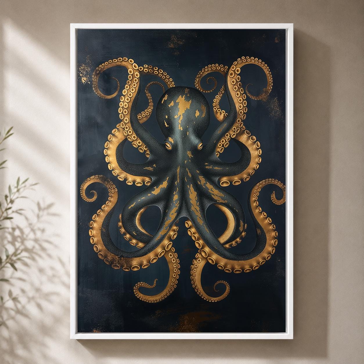 Black & Gold Octopus Framed Canvas