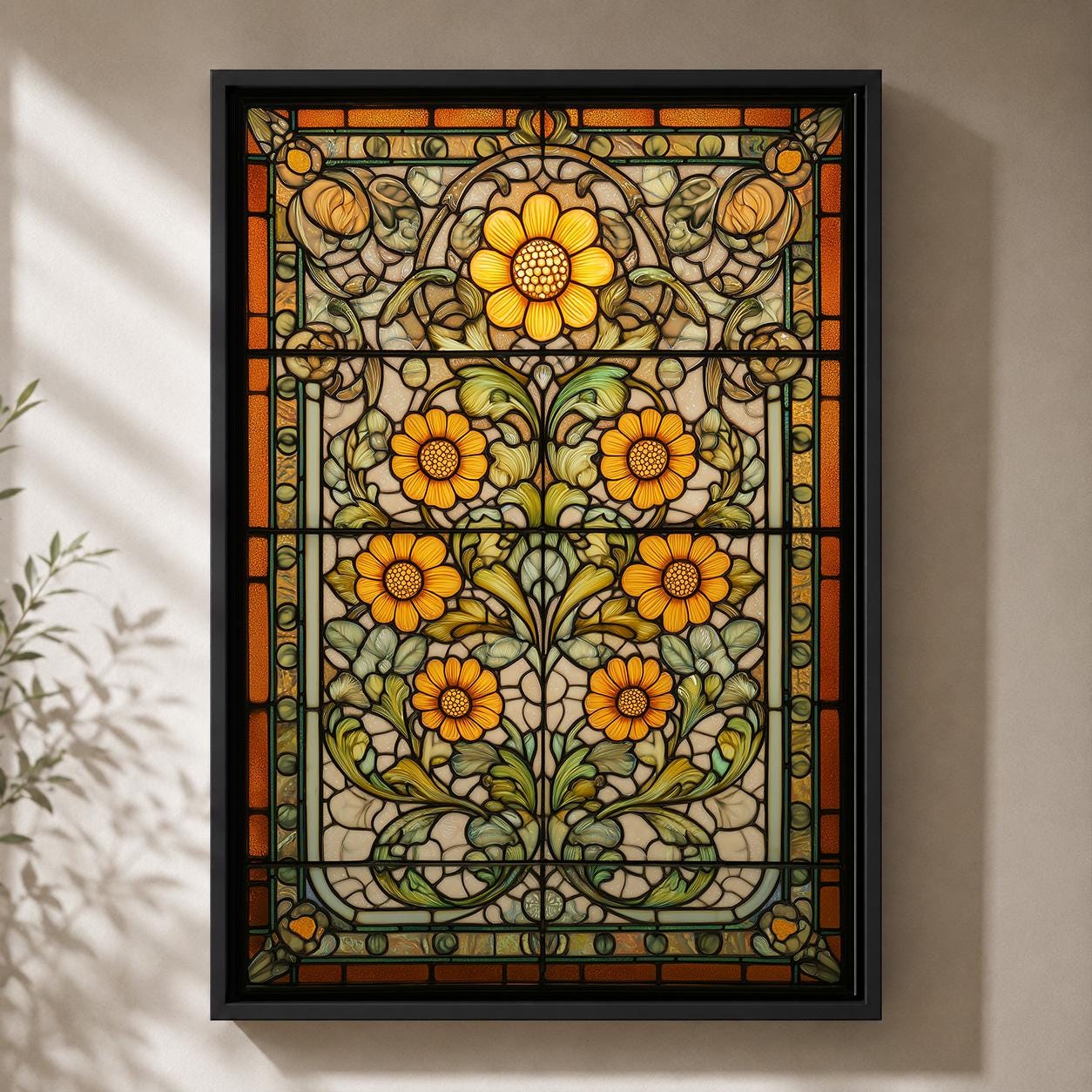Art Nouveau Floral Orange Flower Framed Canvas