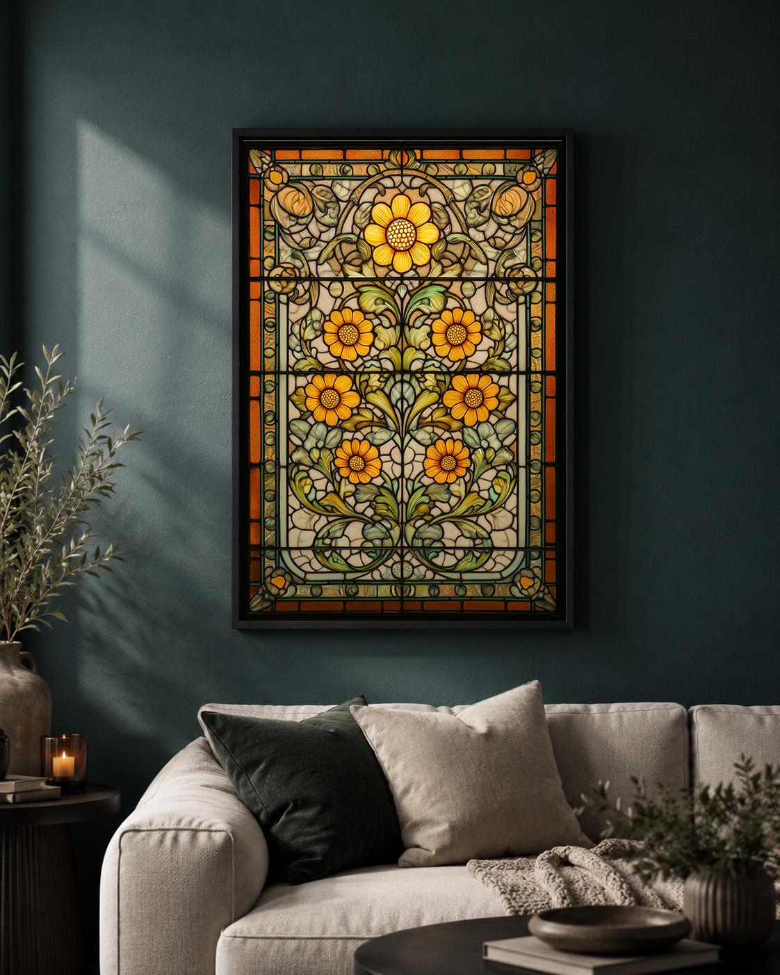 Art Nouveau Floral Orange Flower Framed Canvas