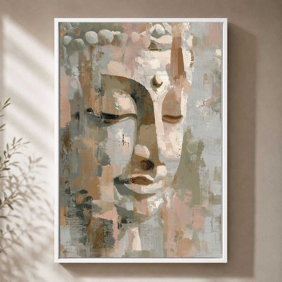 Abstract Buddha Neutral Zen Modern Spiritual Beige Meditation Framed Canvas